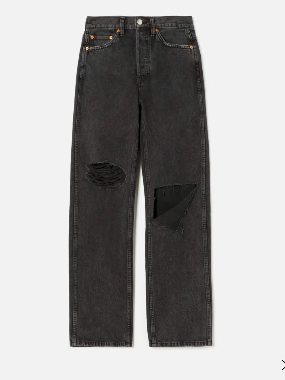 Re/Done High Rise Loose Jeans Washed Black with Rips - Picture 3 of 8